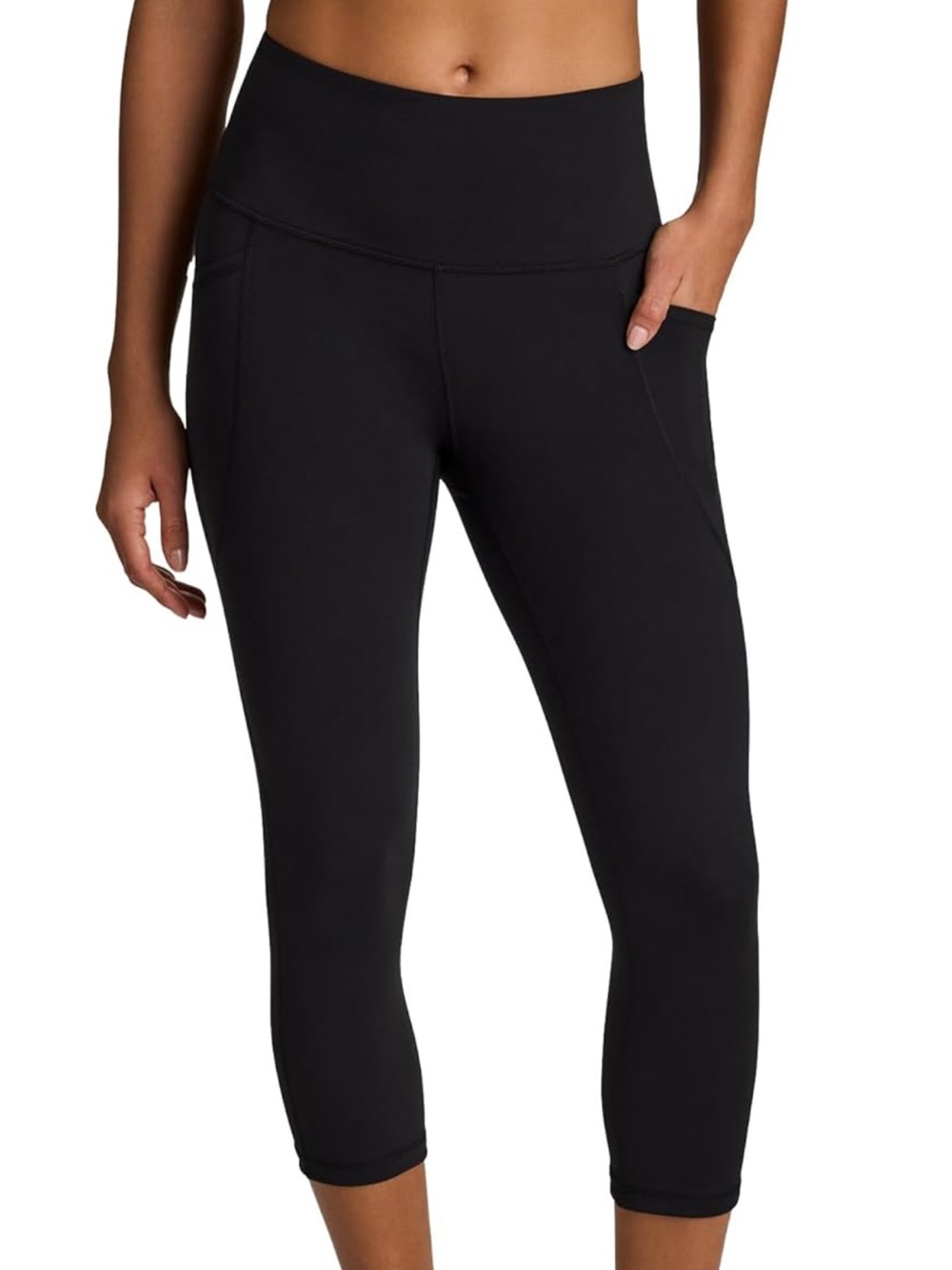 🔴 Reebok Black High-Rise Capri Leggings with Side Pocket